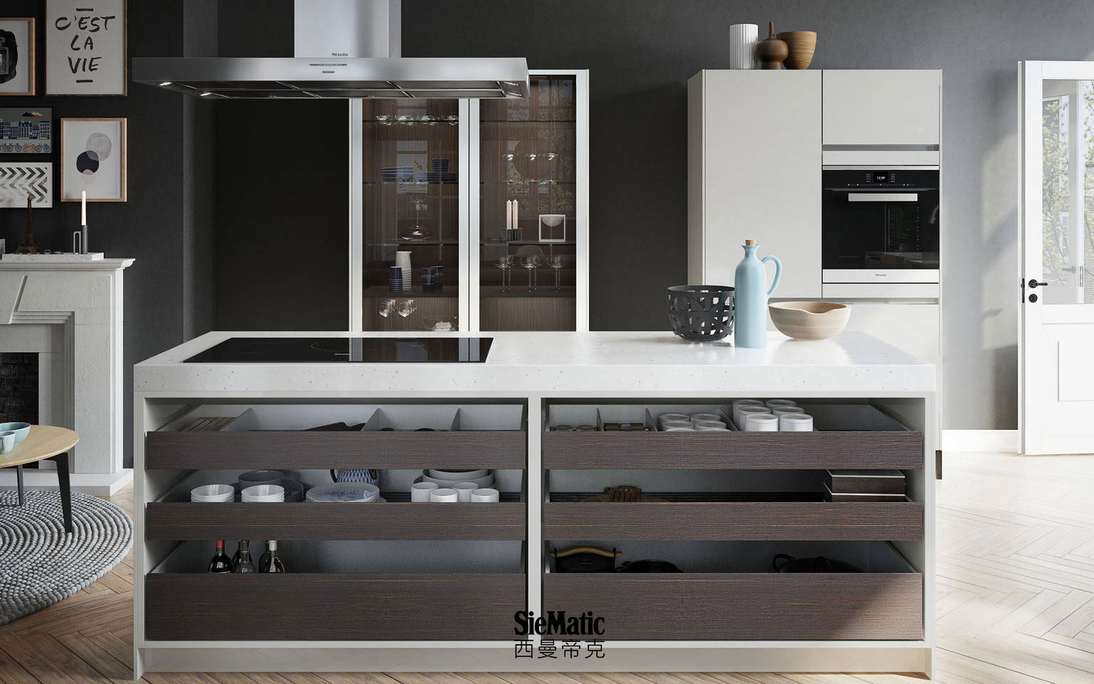 SieMatic kitchen island from the Urban style collection with countertop made from composite stone