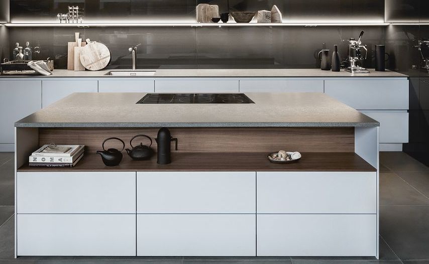 SieMatic Pure S2 SE kitchen island in grey with integrated downdraft extractor