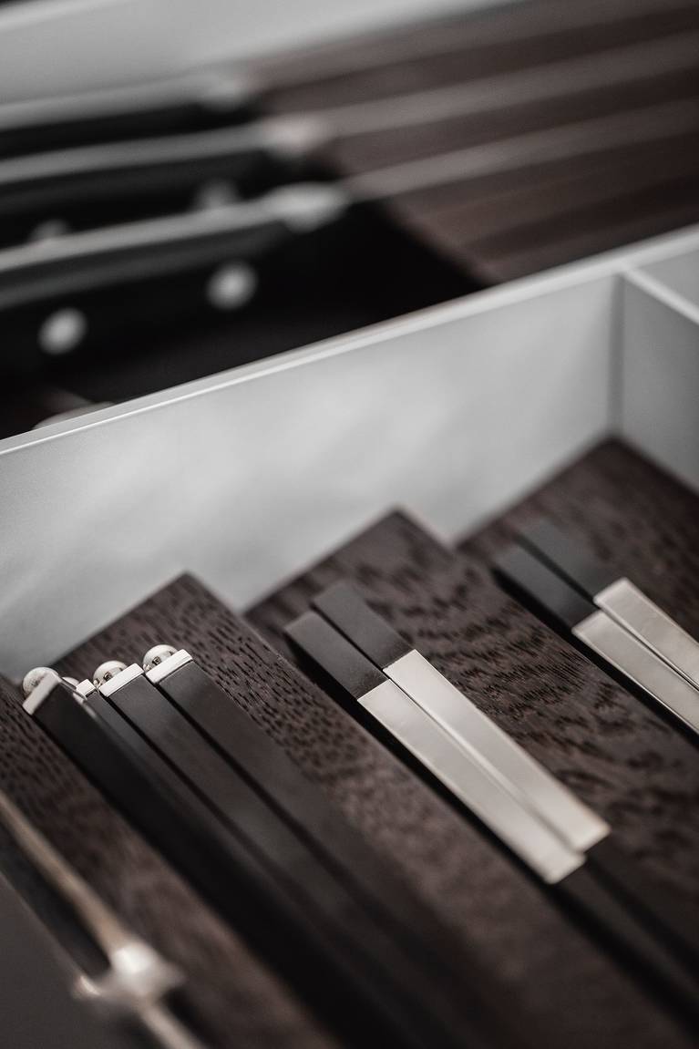 Small item trays for SieMatic kitchen drawer interiors are ideal for smaller items.