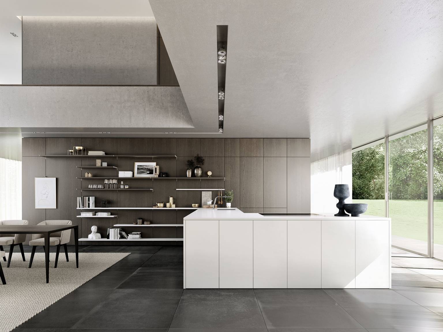 SieMatic Pure SE in lotus white with SieMatic FloatingSpaces panel system