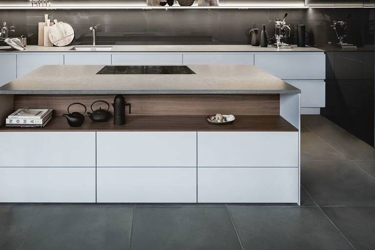 SieMatic Pure S2 SE kitchen island in grey with integrated downdraft extractor