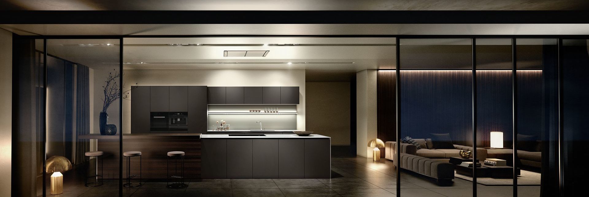 SieMatic Pure S2 SE kitchen island with prep area as well as raised breakfast bar in smoked oak