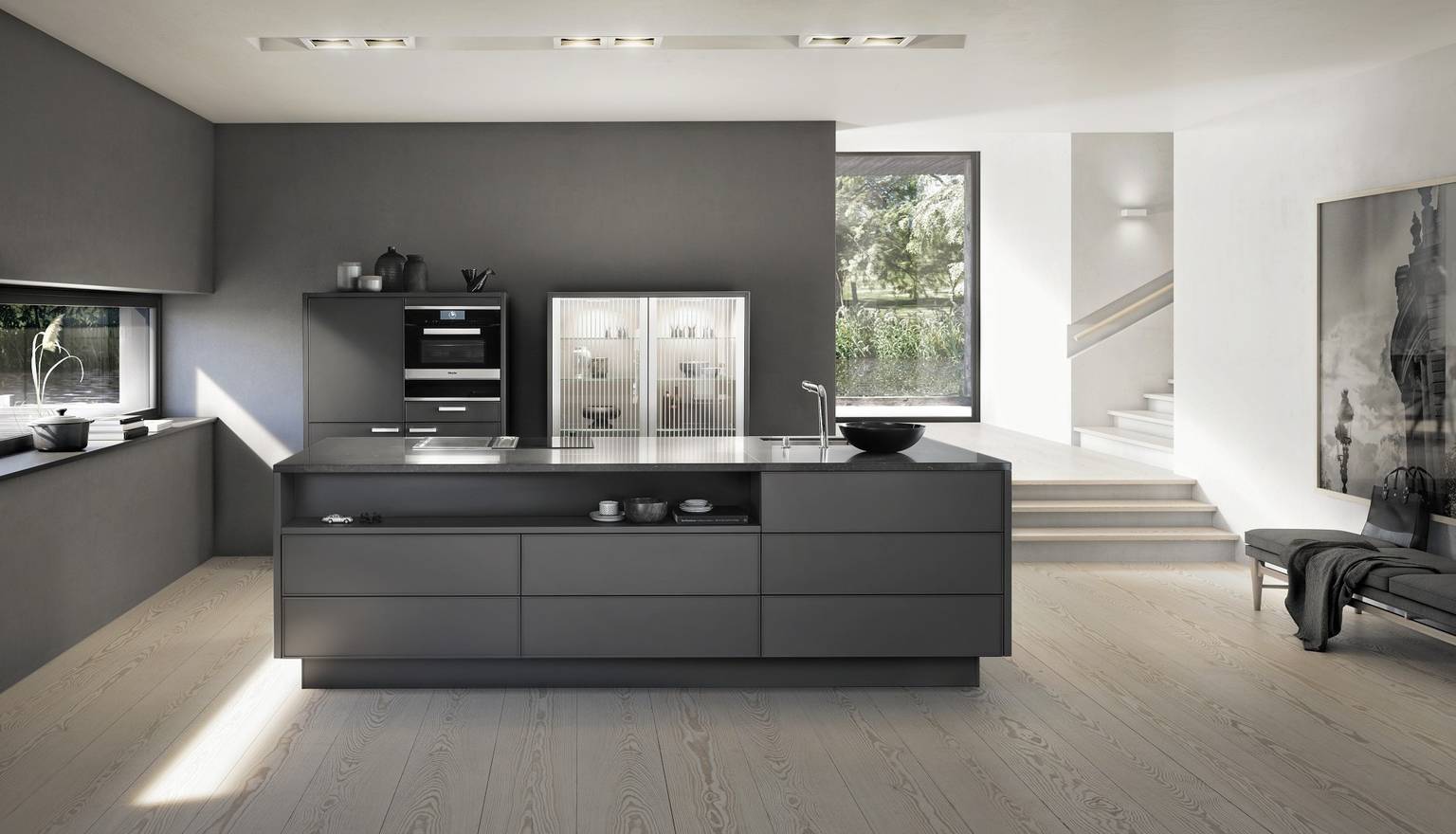 SieMatic Pure SE 3003 R in umbra matte lacquer with kitchen island